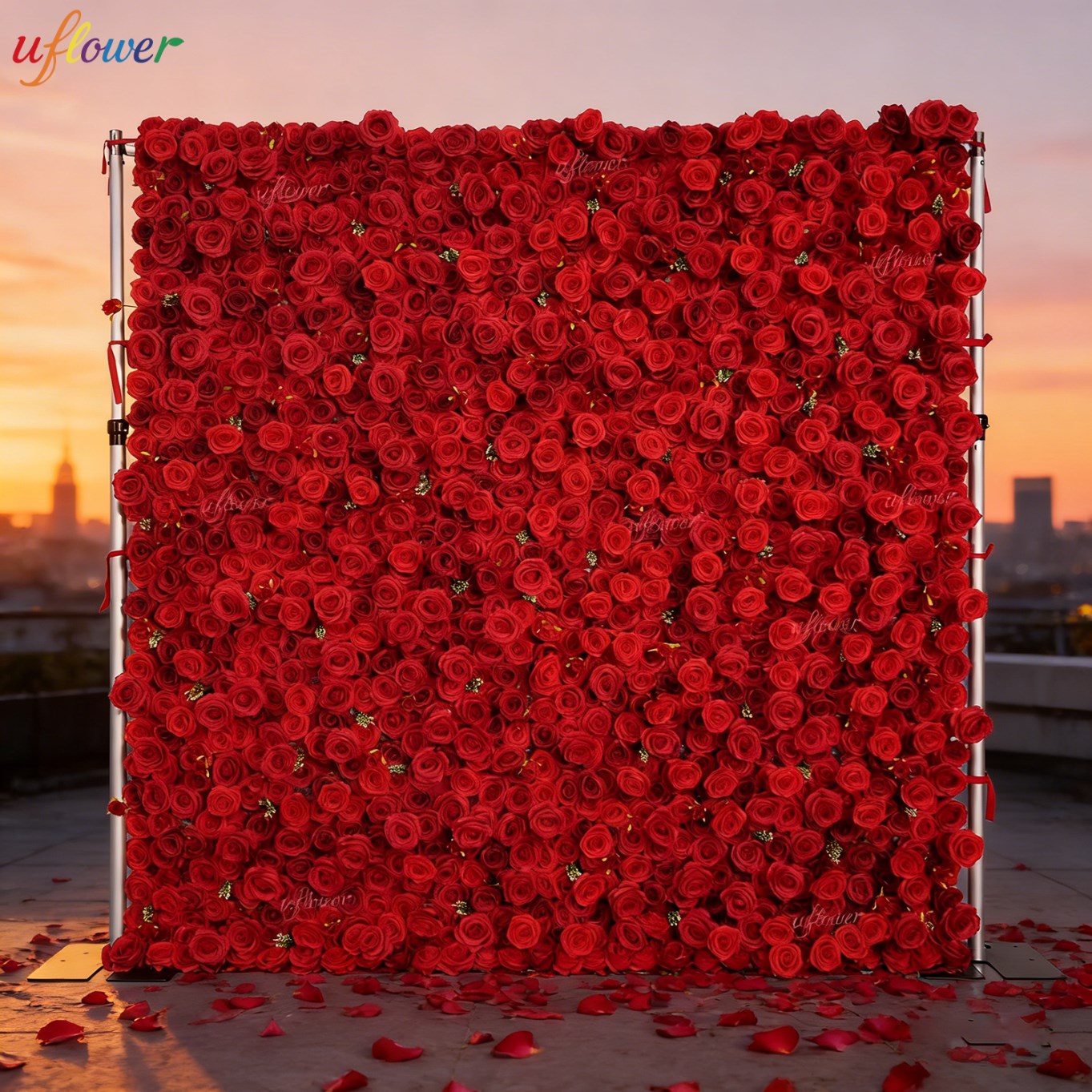 Wedding Backdrop Curtain - Uflower 레드 로즈 인조 꽃벽 버건디