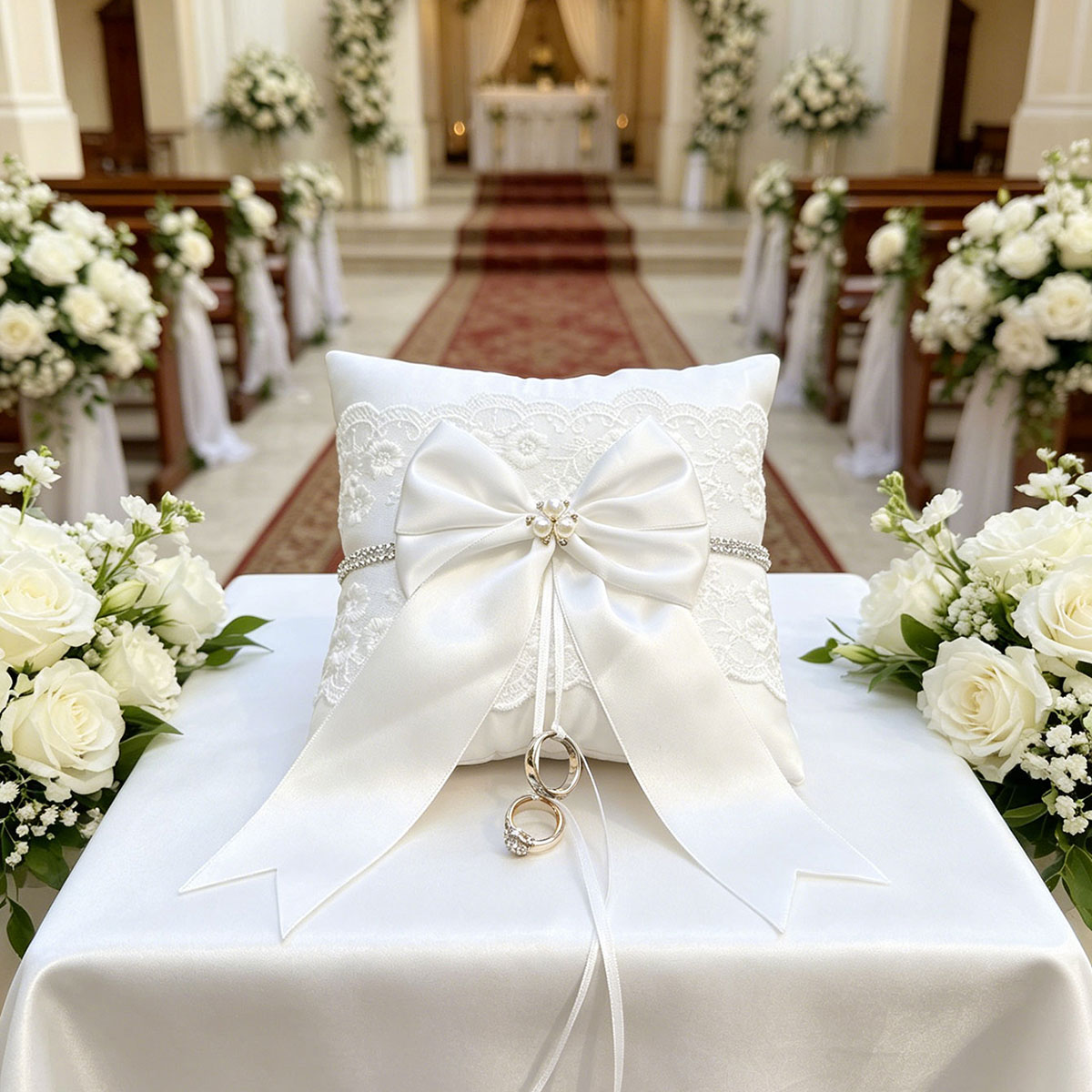 Ring Bearer Pillow - 야외 교회 결혼식을 위한 새틴 대형