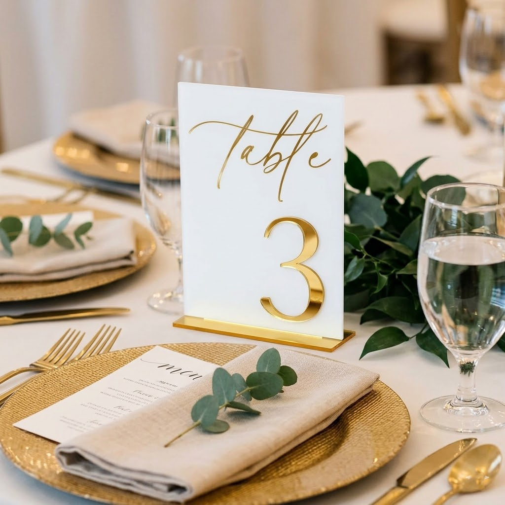 Table Number Gold - 웨딩 테이블 넘버 1-10 (스탠드 포함),