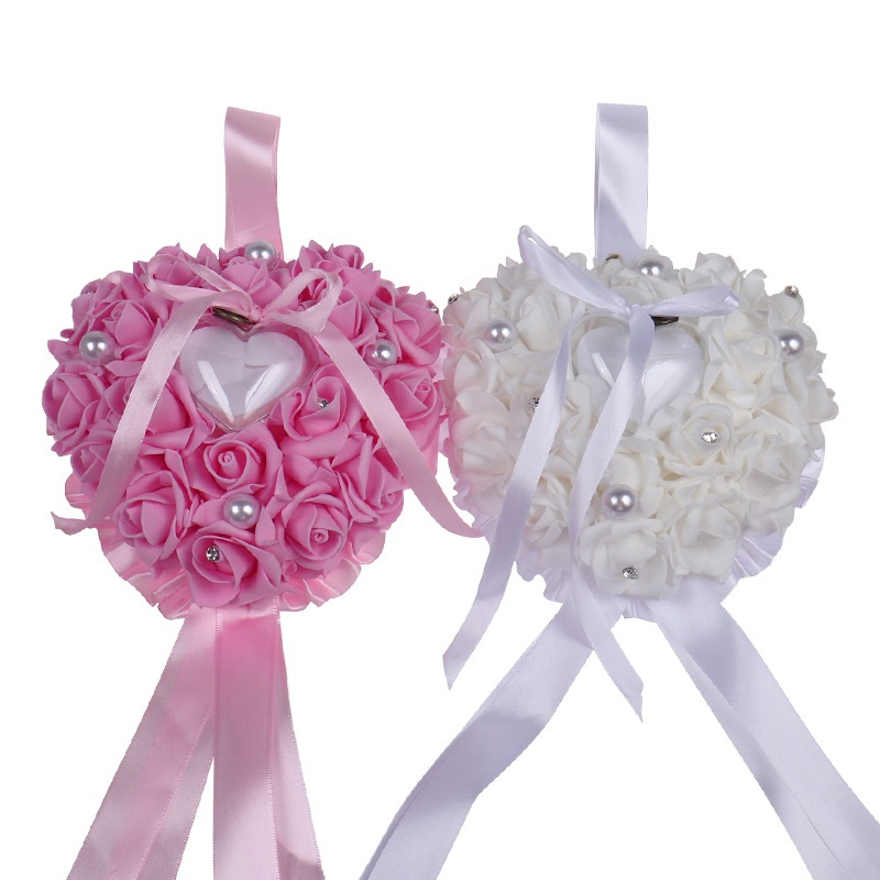 Ring Bearer Pillow - 1Pcs 하트 모양 장미 꽃 반지
