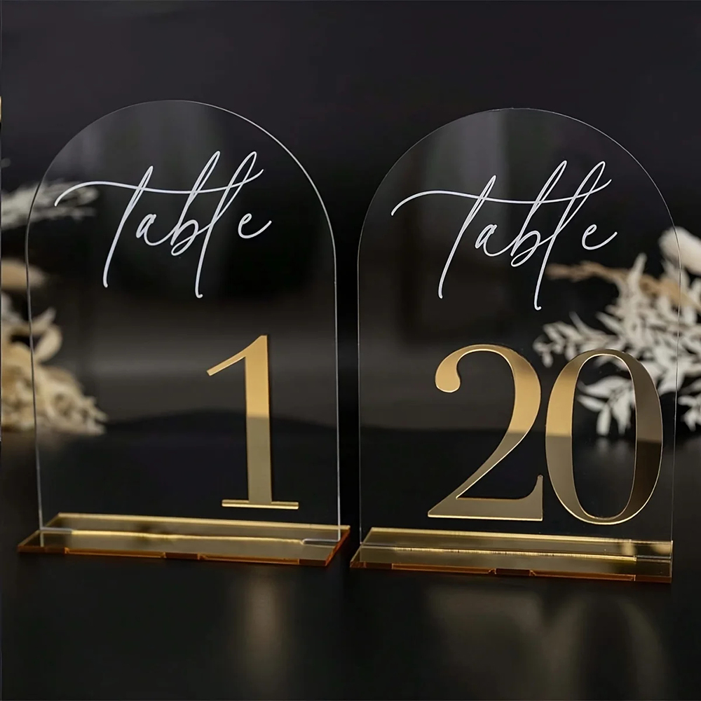 Table Number Gold - 맞춤형 1개 및 10개 투명 아크릴