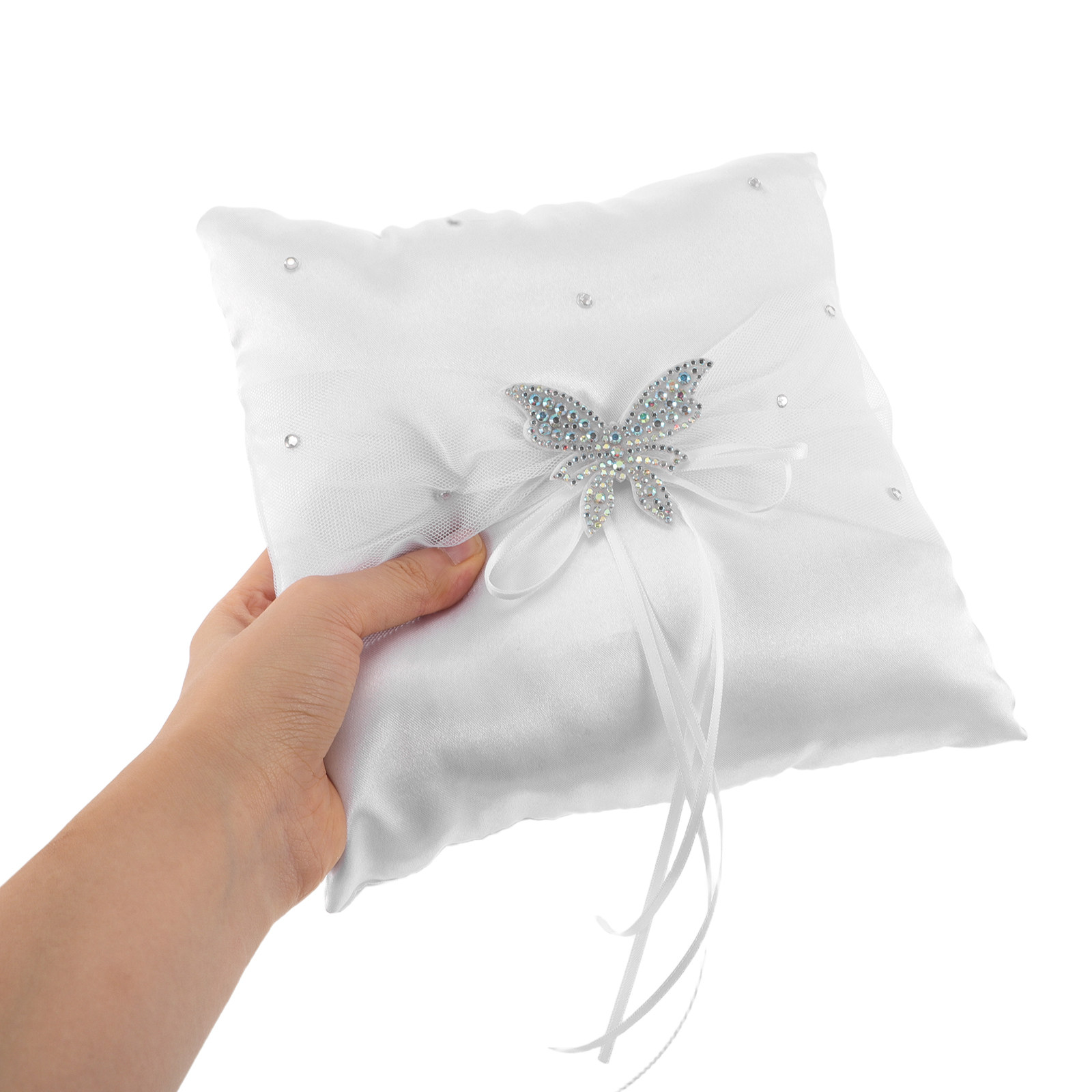 Ring Bearer Pillow - 웨딩 링 베개 화이트 새틴 라인스톤