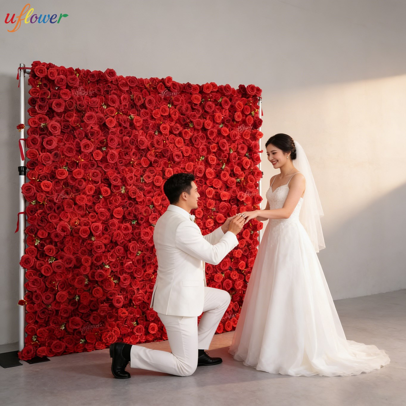 Uflower 레드 로즈 인조 꽃벽 버건디 패브릭 롤업 - Wedding Backdrop Curtain 리뷰 및 가격