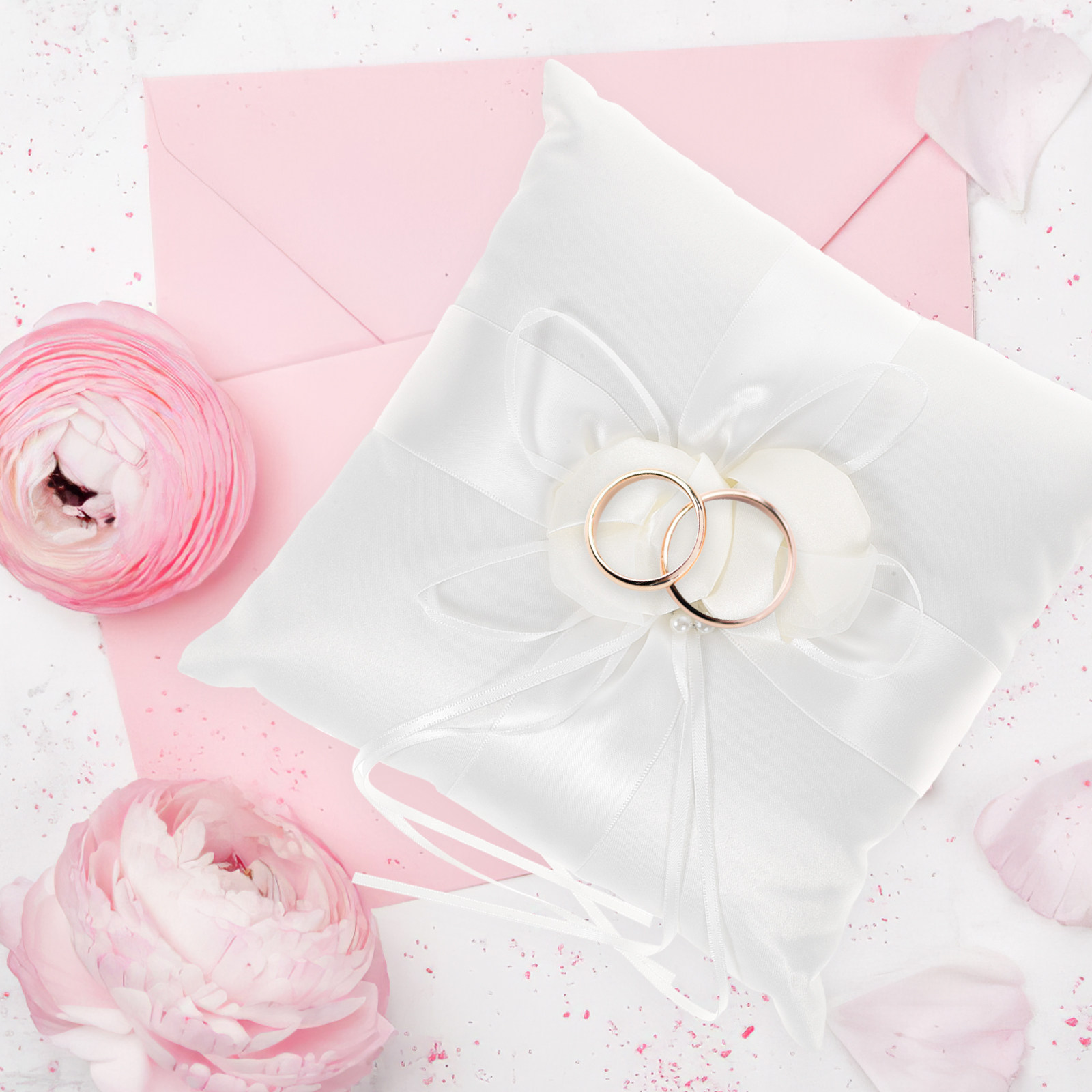 20x20cm 우아한 흰색 새틴 포켓 링 베개 꽃봉오리 - Ring Bearer Pillow 리뷰 및 가격