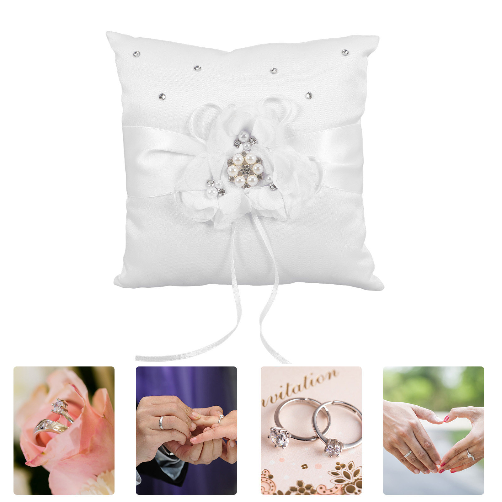 20x20cm 꽃 웨딩 링 베개 진주 리본 장식 링 베 - Ring Bearer Pillow 리뷰 및 가격