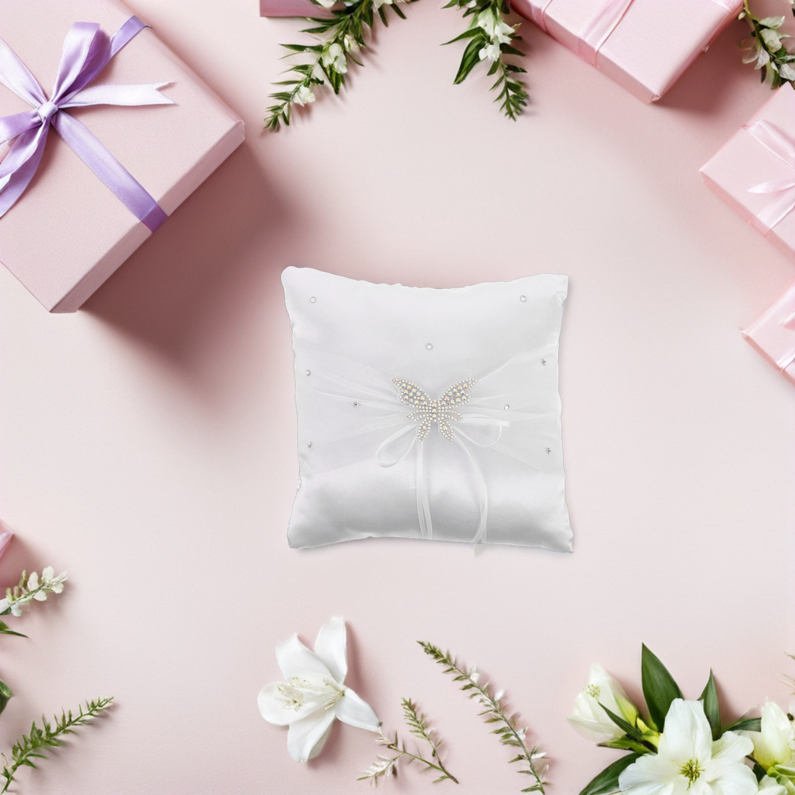 웨딩 링 베개 화이트 새틴 라인스톤 리본 레이스 디테일 - Ring Bearer Pillow 리뷰 및 가격