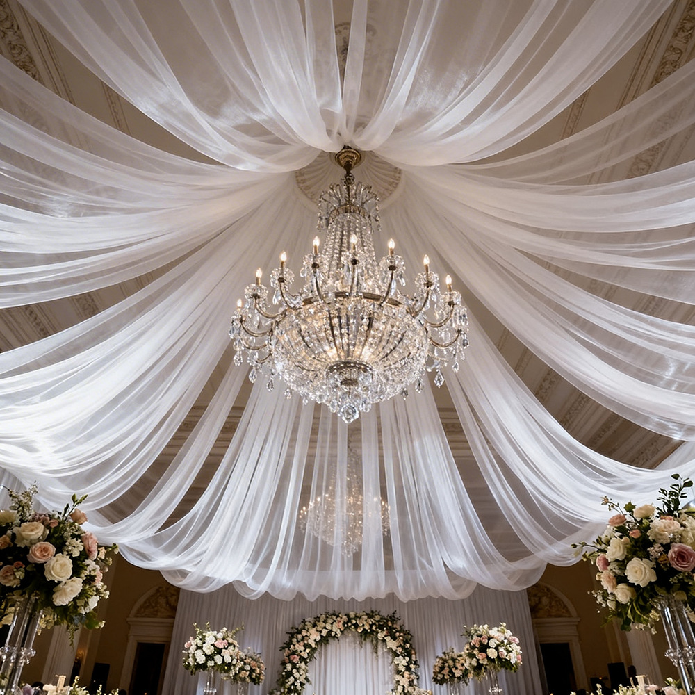 엑스트라 롱 세미 투명 튤 거즈 드레이프, 야외 웨딩  - Wedding Backdrop Curtain 리뷰 및 가격