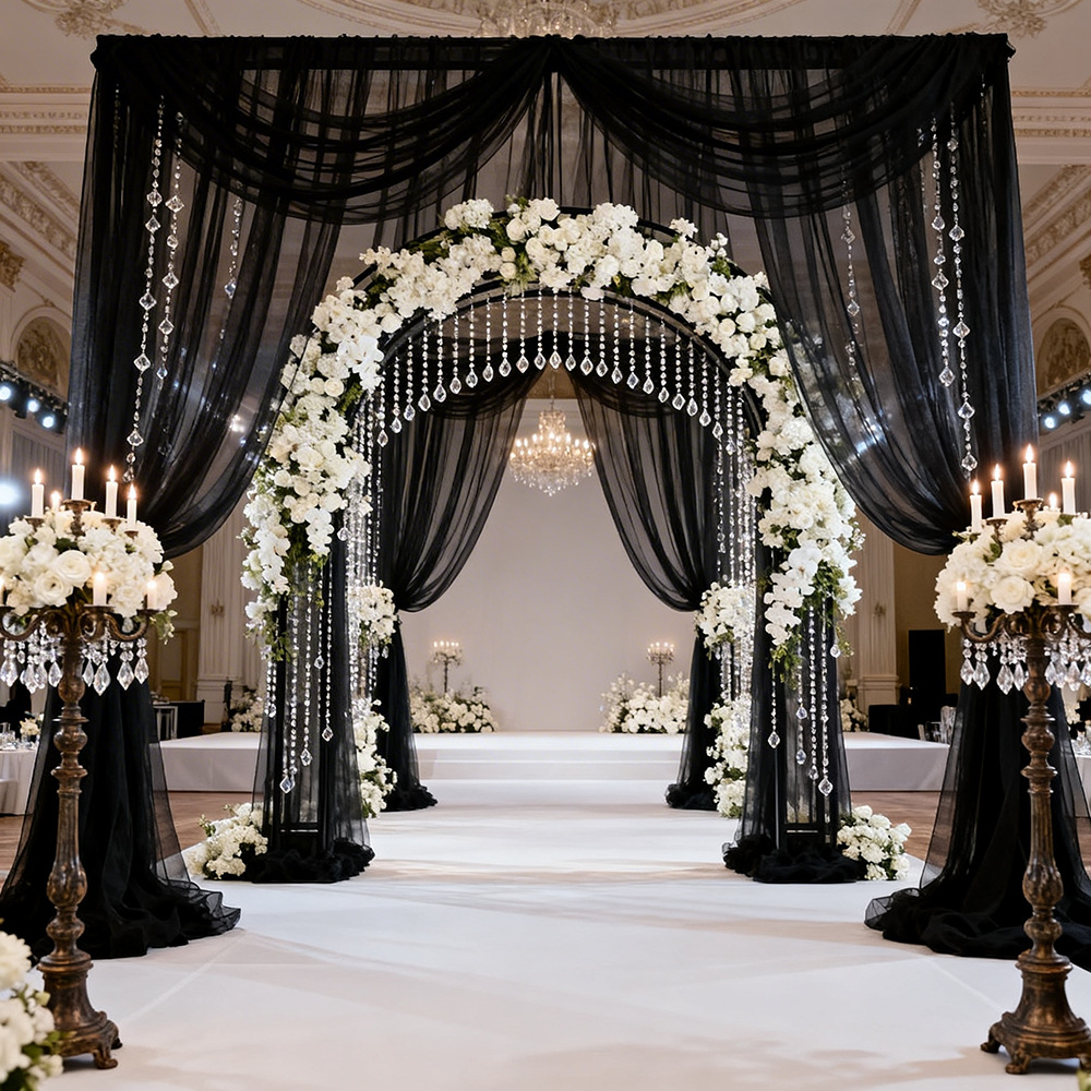 엑스트라 롱 세미 투명 튤 거즈 드레이프, 야외 웨딩  - Wedding Backdrop Curtain 리뷰 및 가격