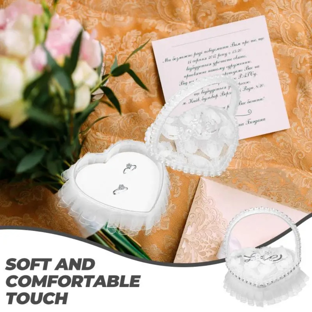 화이트 레이스 하트 모양 반지 상자 리본 매듭 새틴 소 - Ring Bearer Pillow 리뷰 및 가격