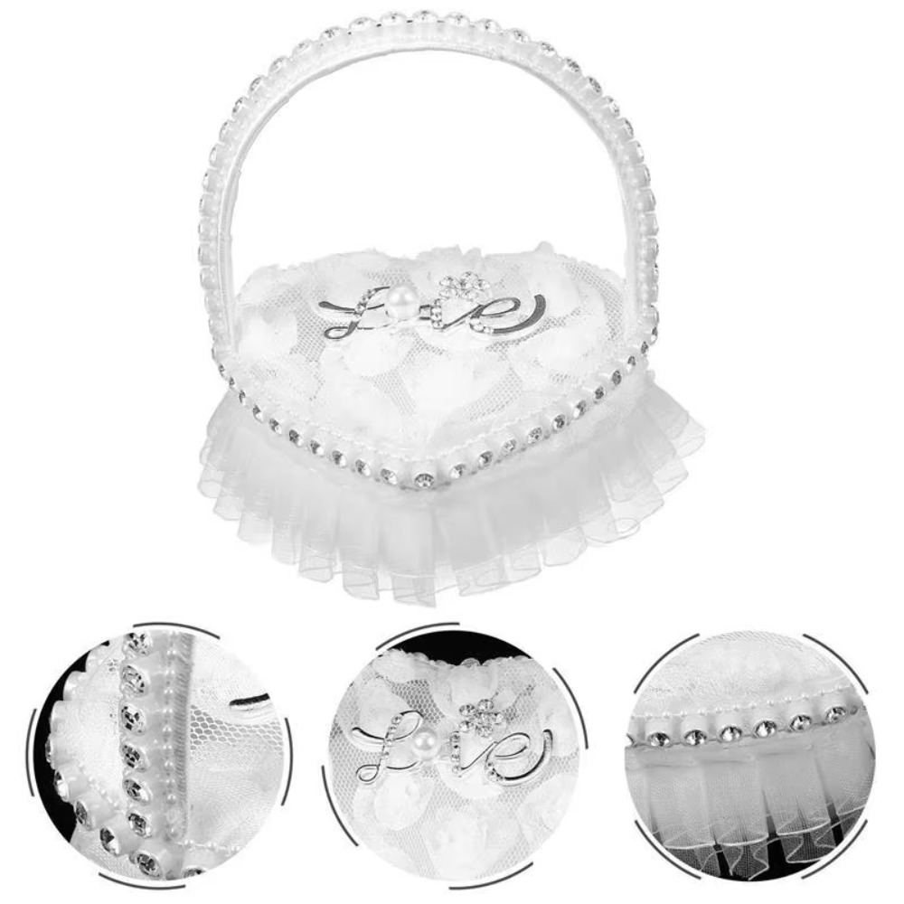 화이트 레이스 하트 모양 반지 상자 리본 매듭 새틴 소 - Ring Bearer Pillow 리뷰 및 가격
