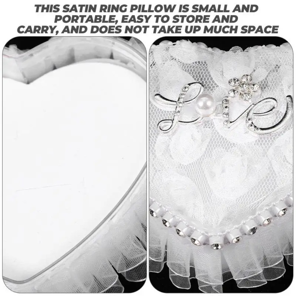화이트 레이스 하트 모양 반지 상자 리본 매듭 새틴 소 - Ring Bearer Pillow 리뷰 및 가격
